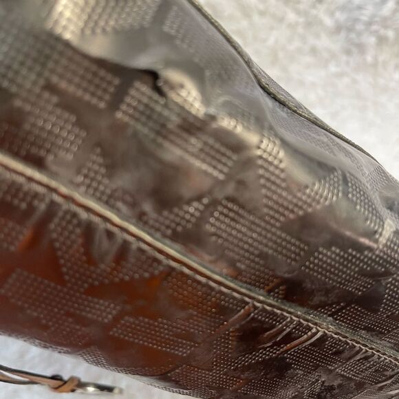 Michael Kors MK Mirror Metallic silver Bronze logo large tote tan leather straps - Picture 16 of 16